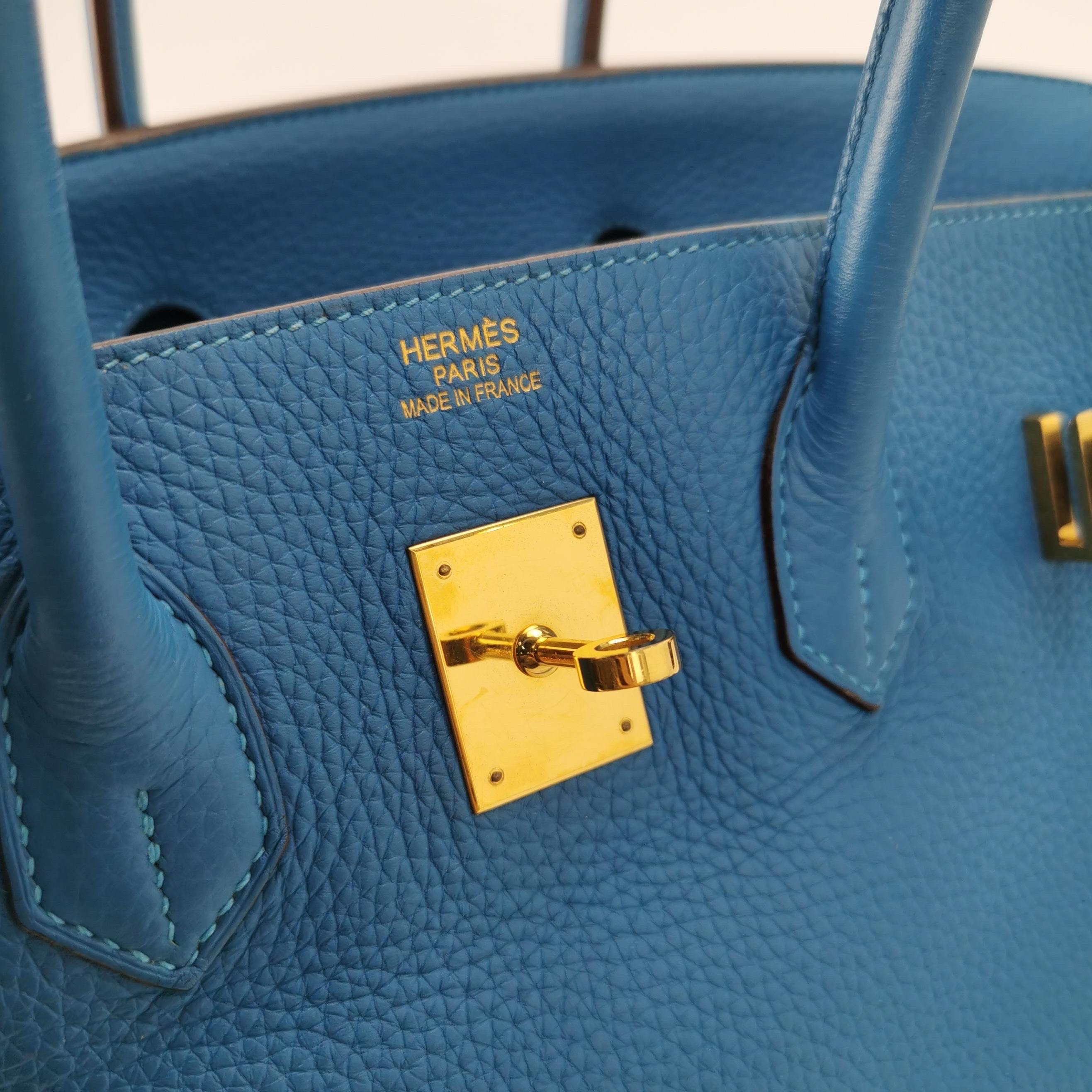 Hermes Birkin 35 7Q Mykonos Blue Togo Calfskin Leather Gold Hardware 2011 For Sale 4