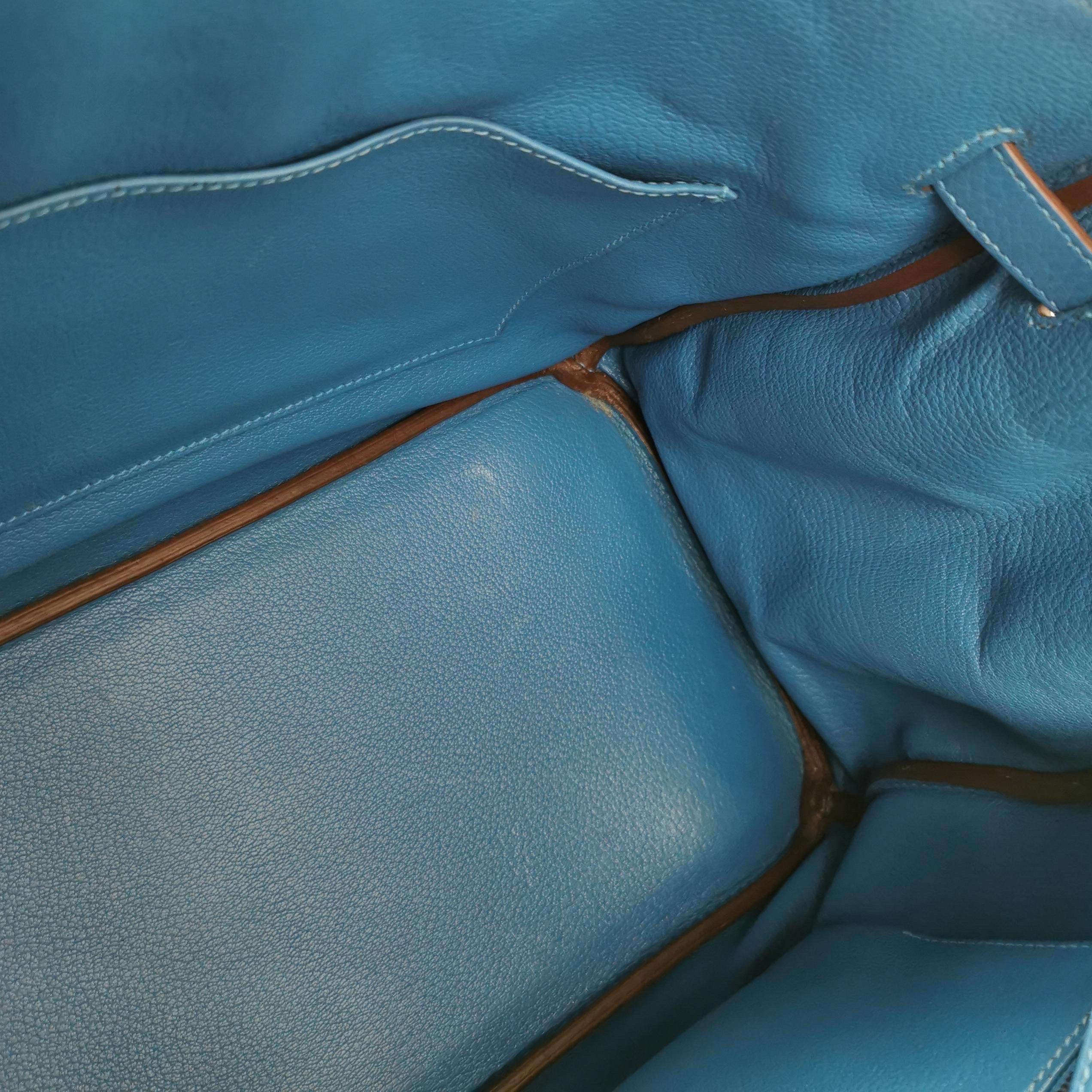 Hermes Birkin 35 7Q Mykonos Blue Togo Calfskin Leather Gold Hardware 2011 For Sale 5