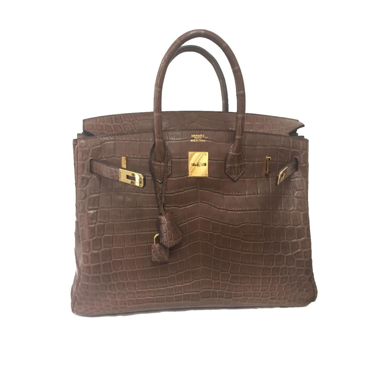 Hermes Birkin 35 Alligator, Brown color (Schwarz) im Angebot