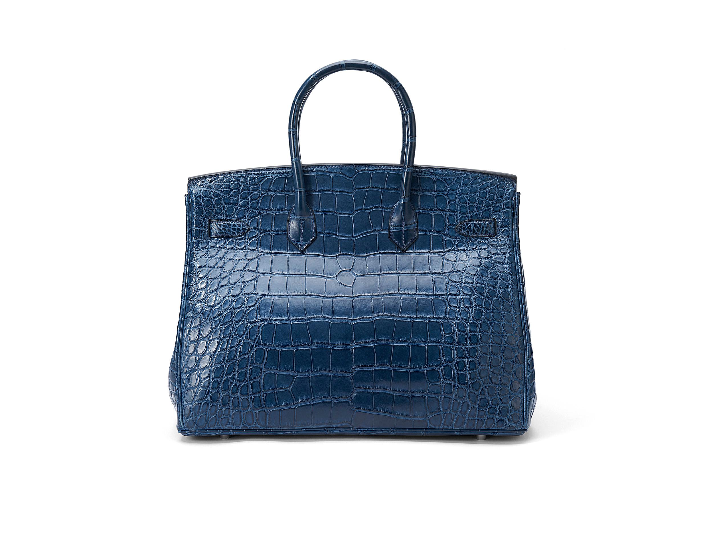 Purple Hermès Birkin 35 Alligator Matte Bleu de Malte Palladium Hardware For Sale