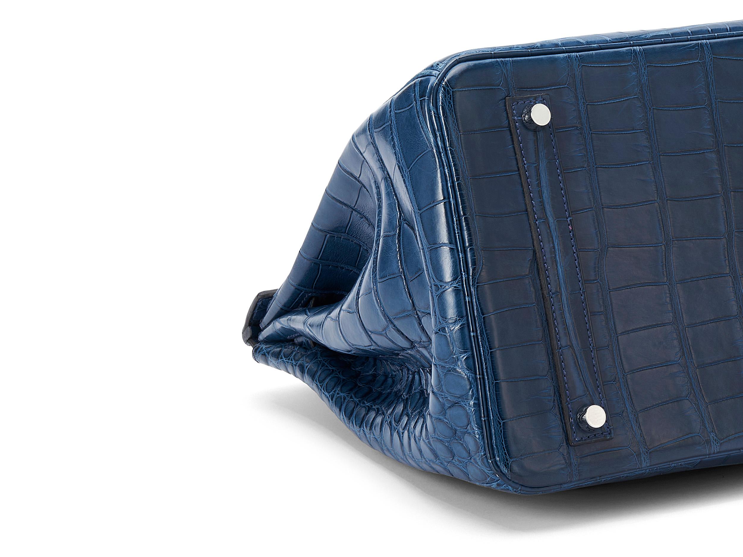 Hermès Birkin 35 Alligator Mat Bleu de Malte Palladium Hardware en vente 2