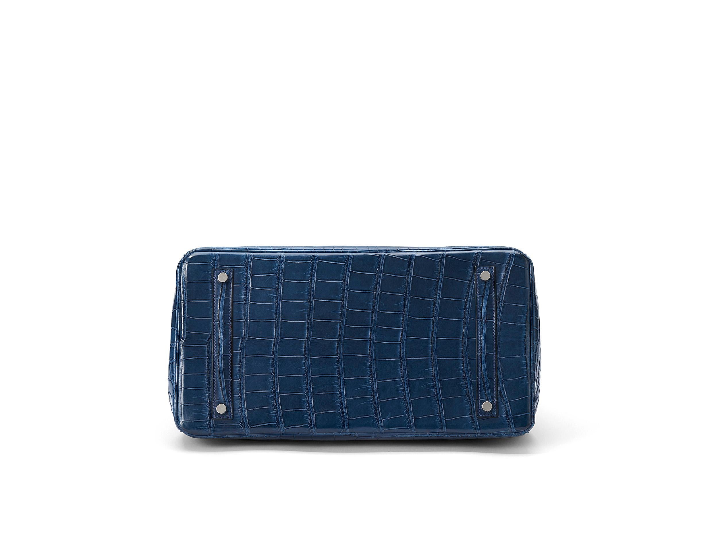 Hermès Birkin 35 Alligator Mat Bleu de Malte Palladium Hardware en vente 3