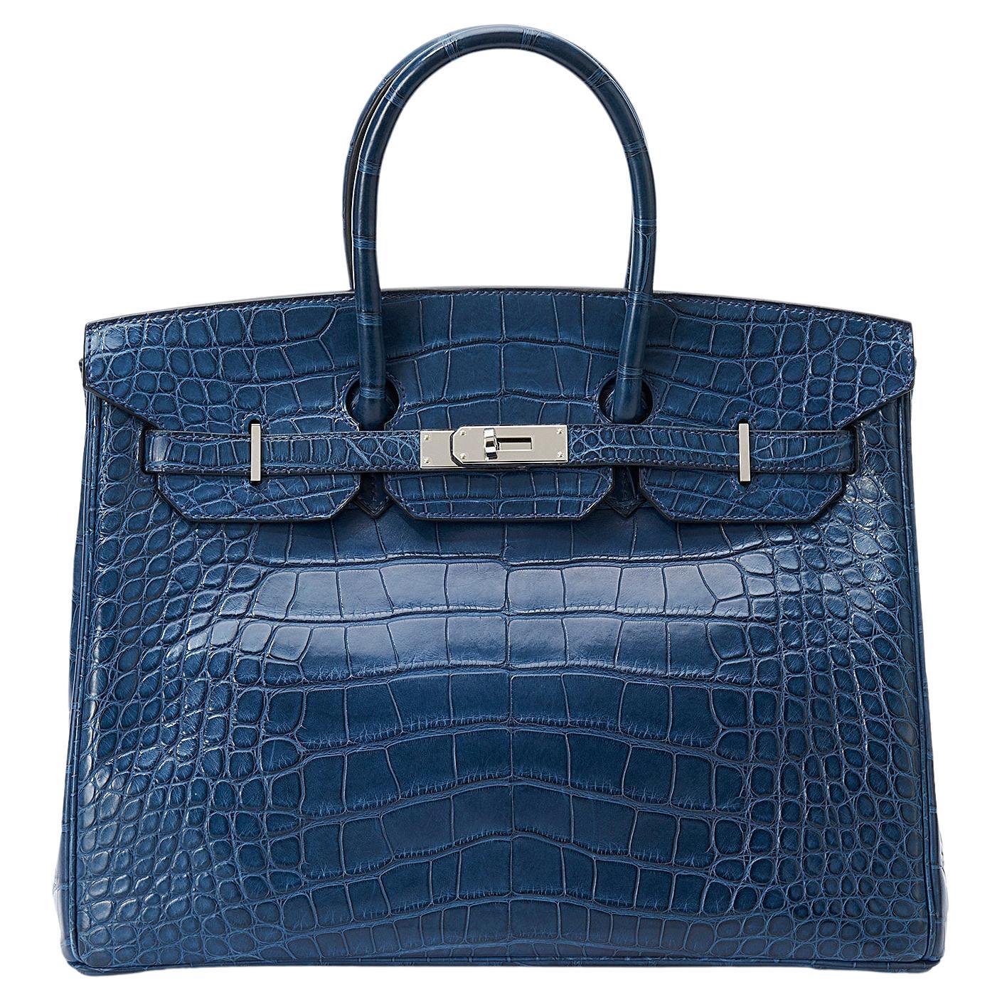 Hermès Birkin 35 Alligator Mat Bleu de Malte Palladium Hardware en vente