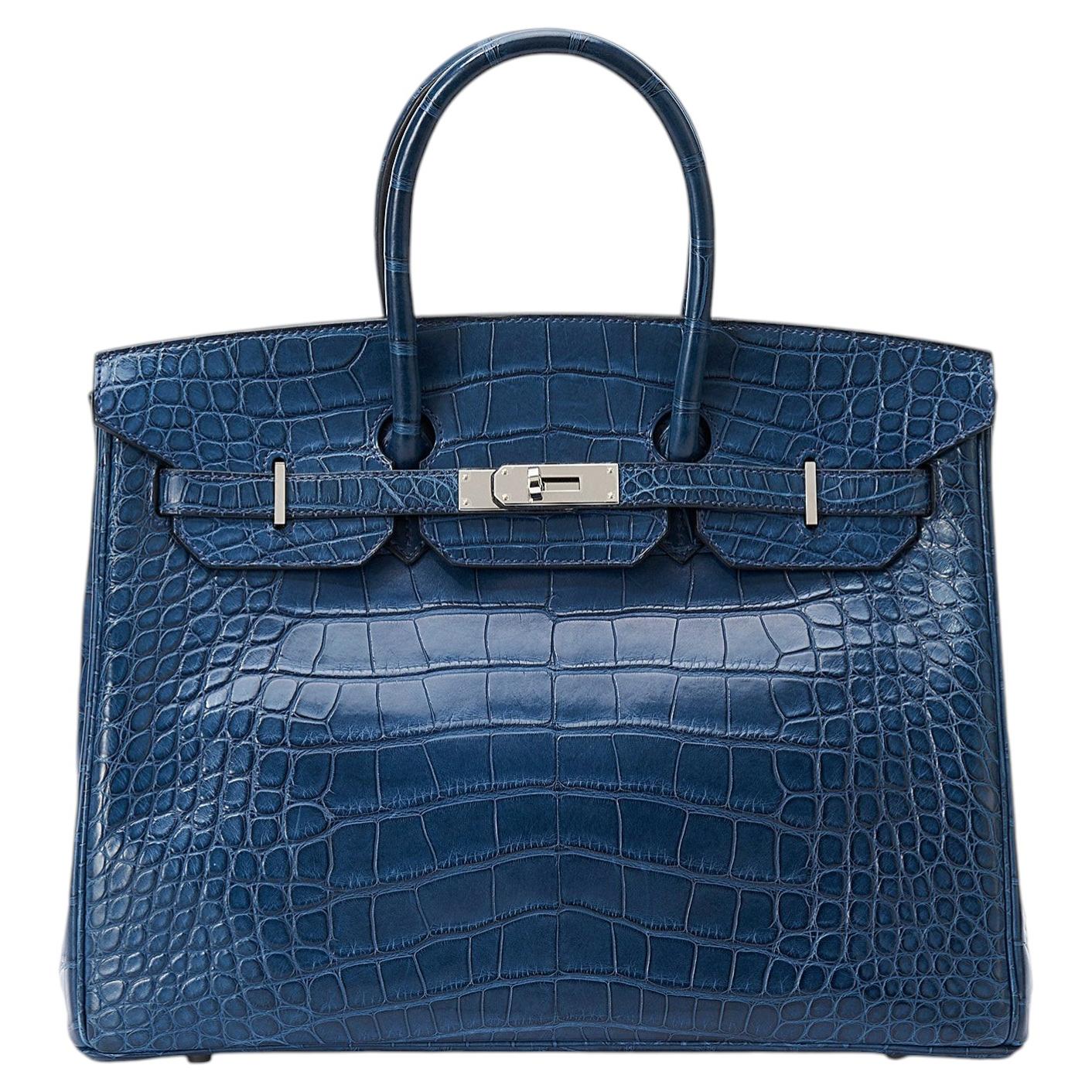Hermès Birkin 35 Alligator Matte Bleu de Malte Palladium Hardware For Sale