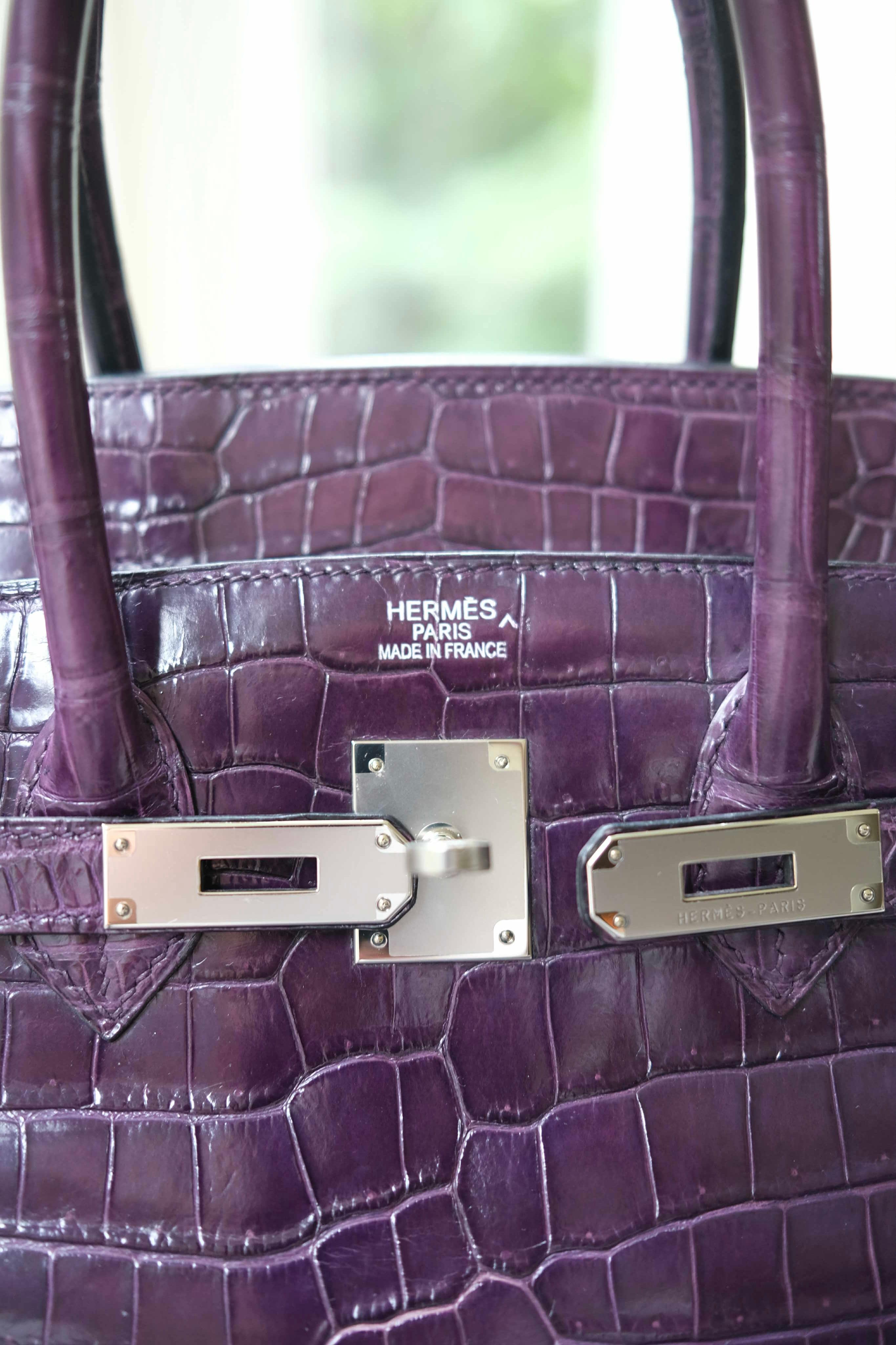Hermes Birkin 35 Amatista Porosus Cocodrilo bolso PHW en venta 5
