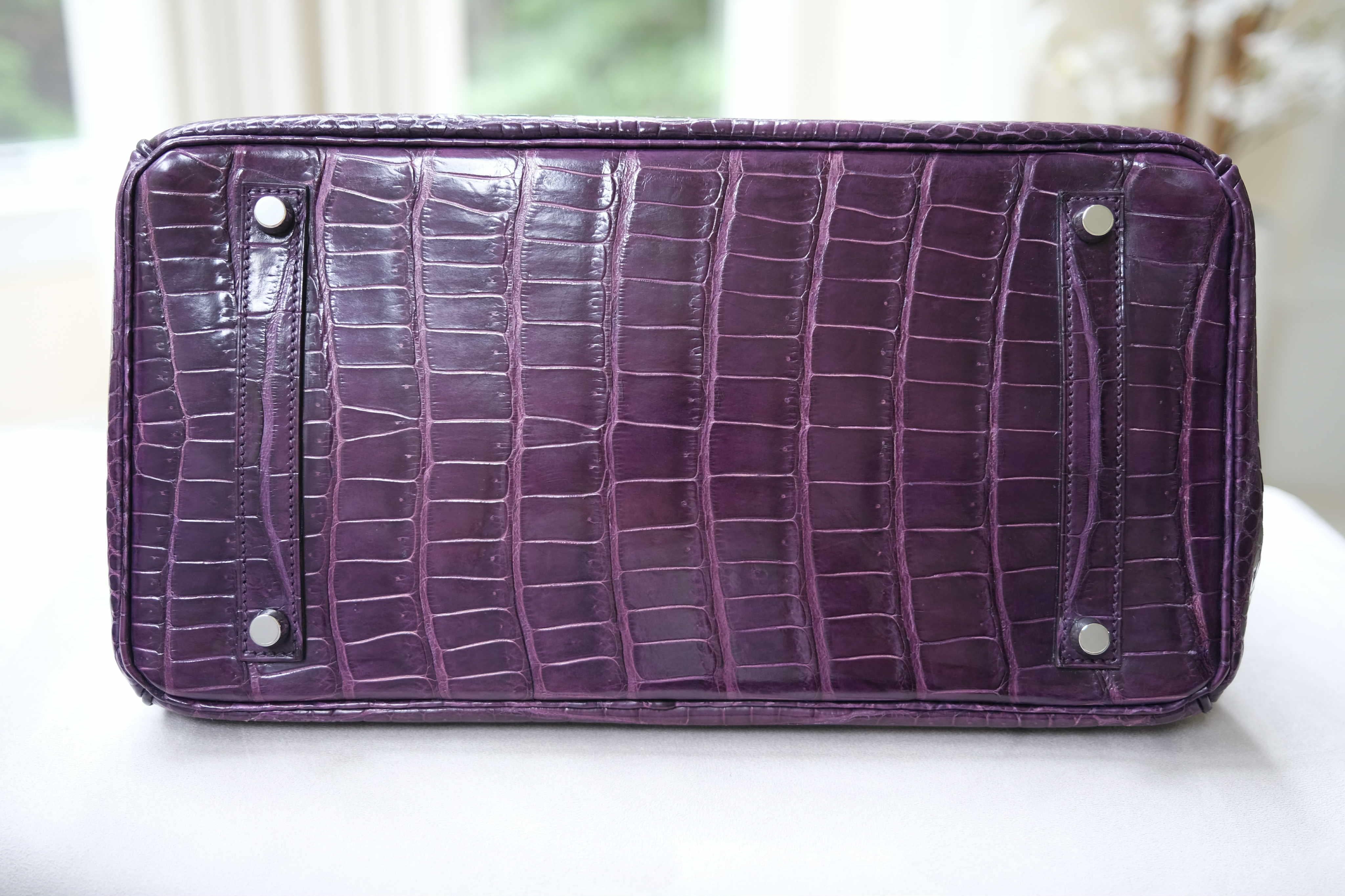 Femenino o masculino Hermes Birkin 35 Amatista Porosus Cocodrilo bolso PHW en venta