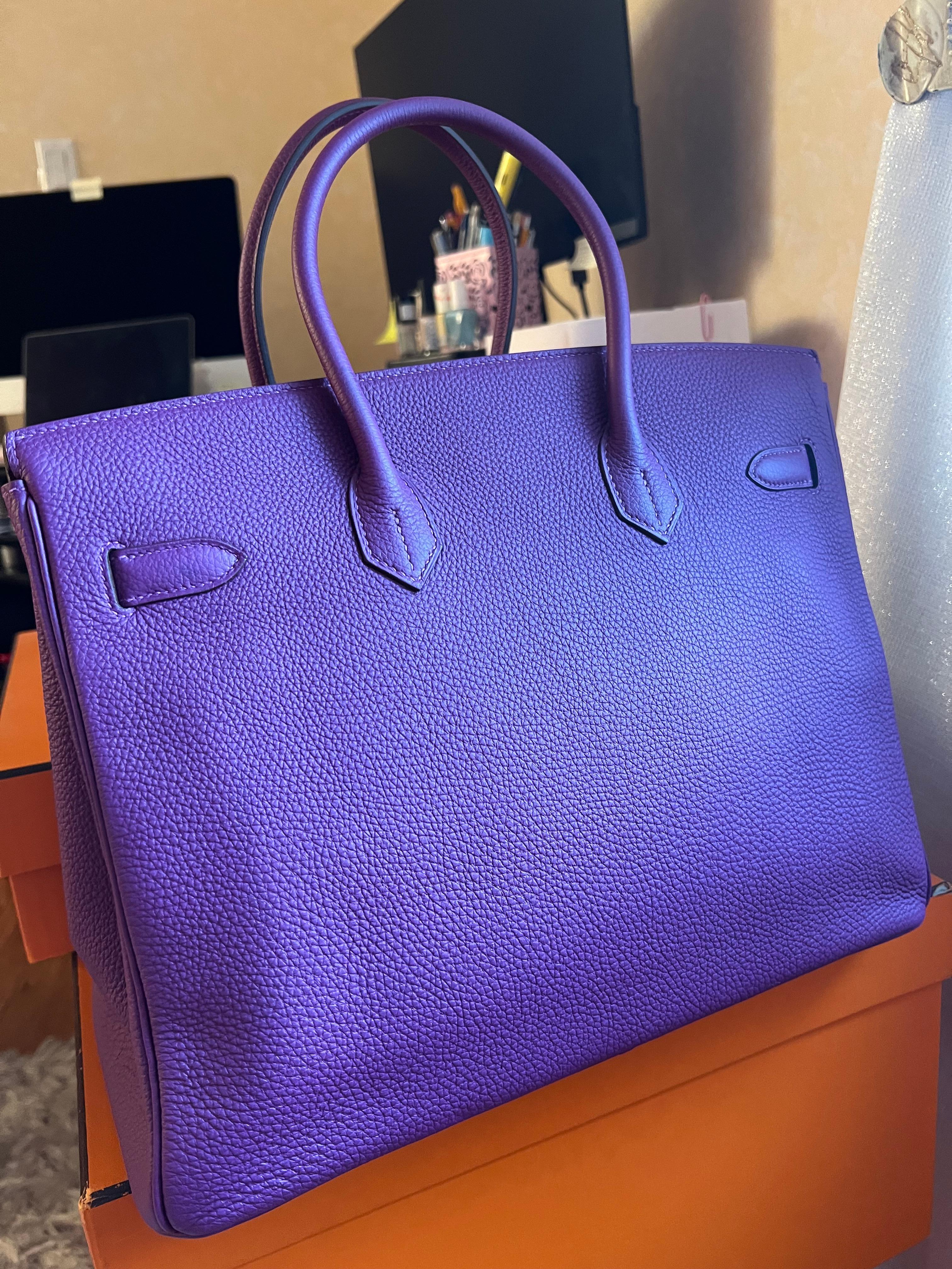 Hermes Birkin 35 Anemone Togo Bag PHW For Sale 10