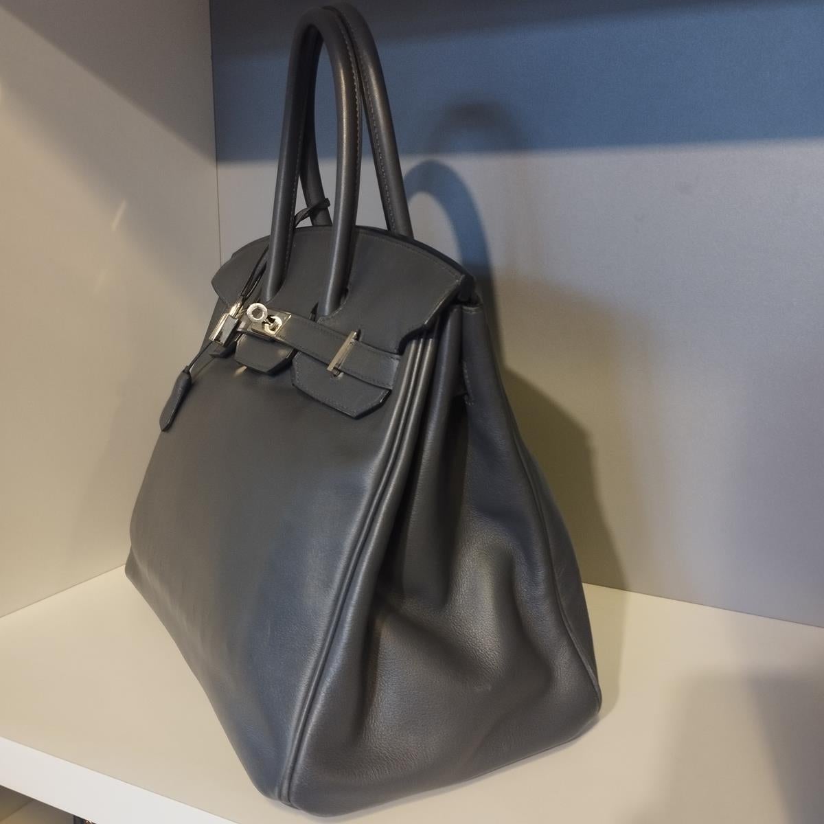 Hermès Birkin 35 Cuir gris anthracite Bon état à Gazzaniga (BG), IT