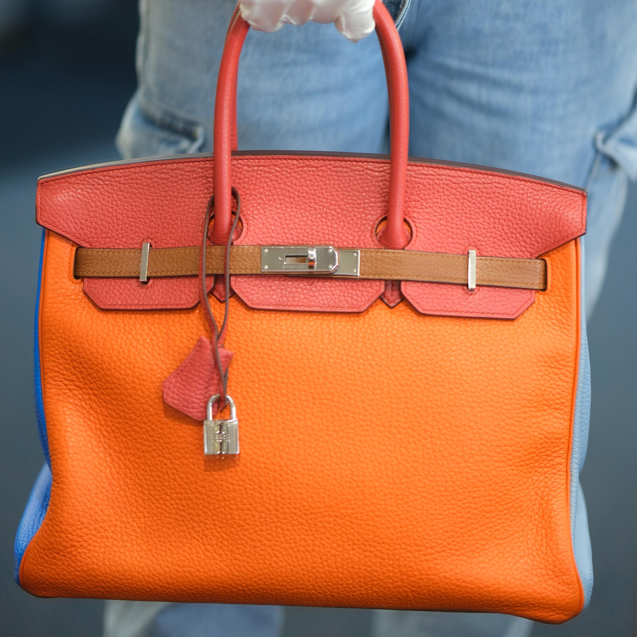 Orange Hermes Birkin 35 Arlequin Clémence multicolore avec quincaillerie en palladium en vente