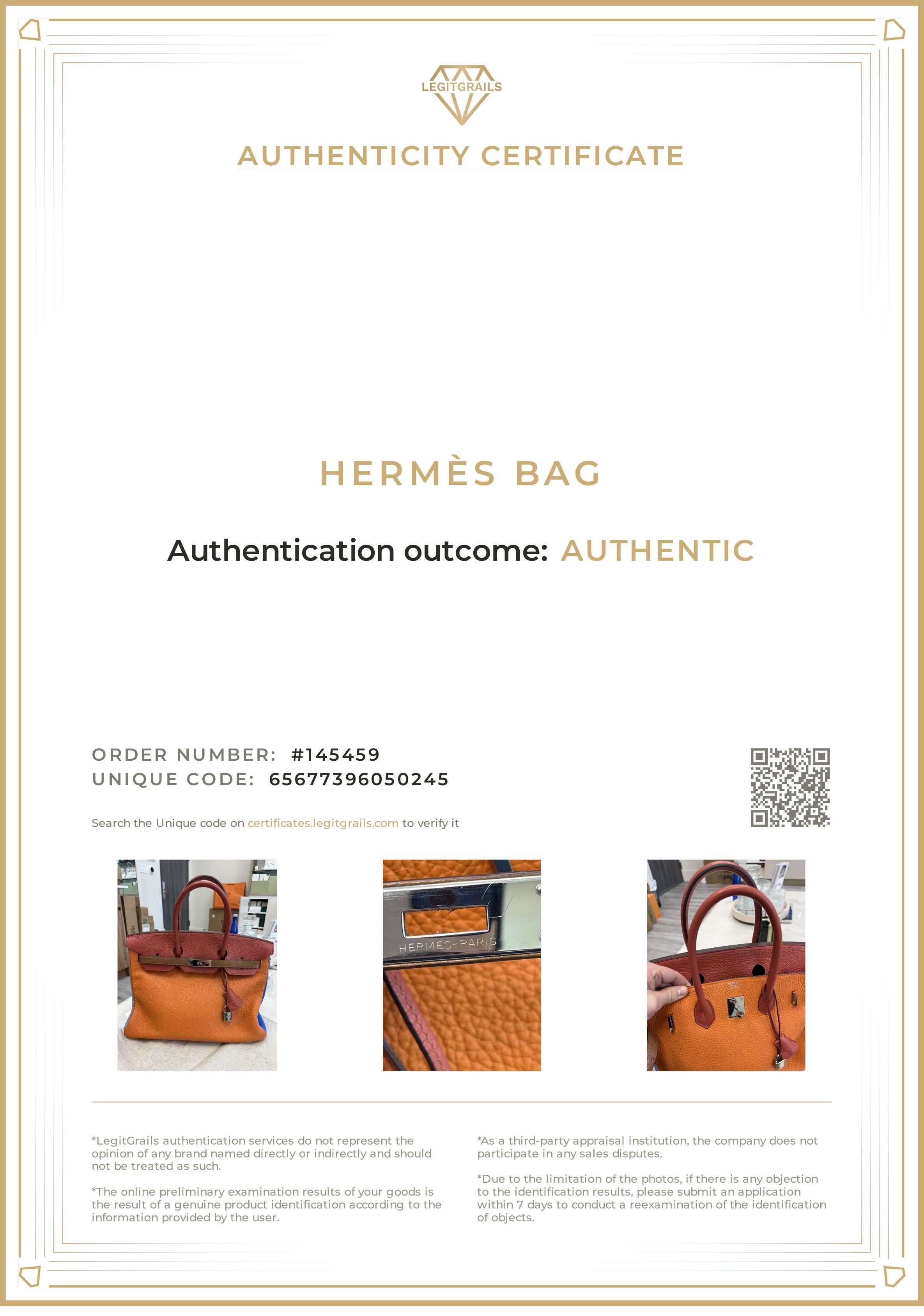 Hermes Birkin 35 Arlequin Orange Sanguine Gold Bleu Lin Clemence in Palladium For Sale 6