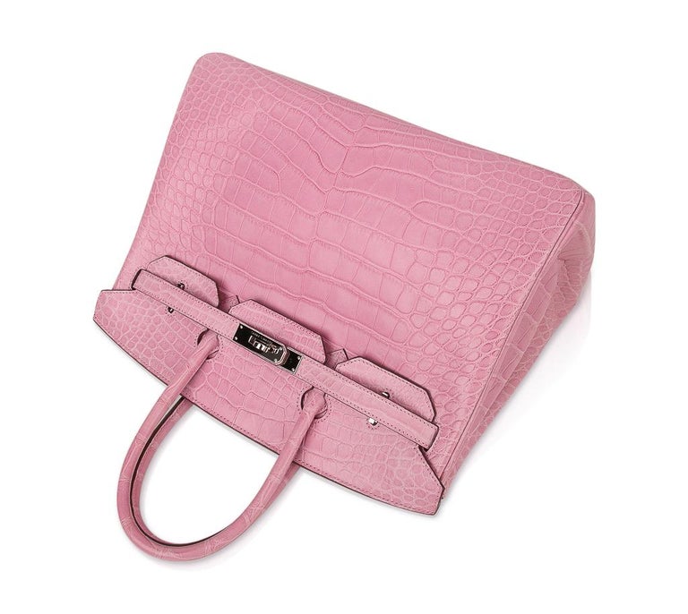 Hermes Birkin 35 Bag 5P Bubblegum Pink Matte Alligator Palladium Rare For Sale at 1stdibs