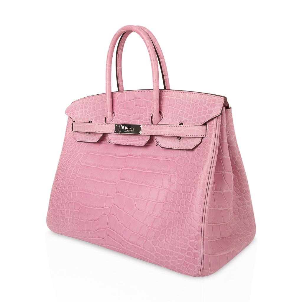 Hermes Birkin 35 Bolso 5P Rosa Chicle Mate Aligátor Paladio Raro 3