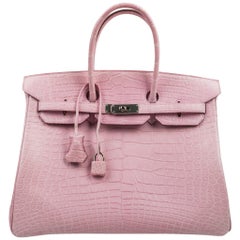 Hermes Limited Edition Birkin 35 Bag 5P Pink Matte Alligator with Palladium  Hardware