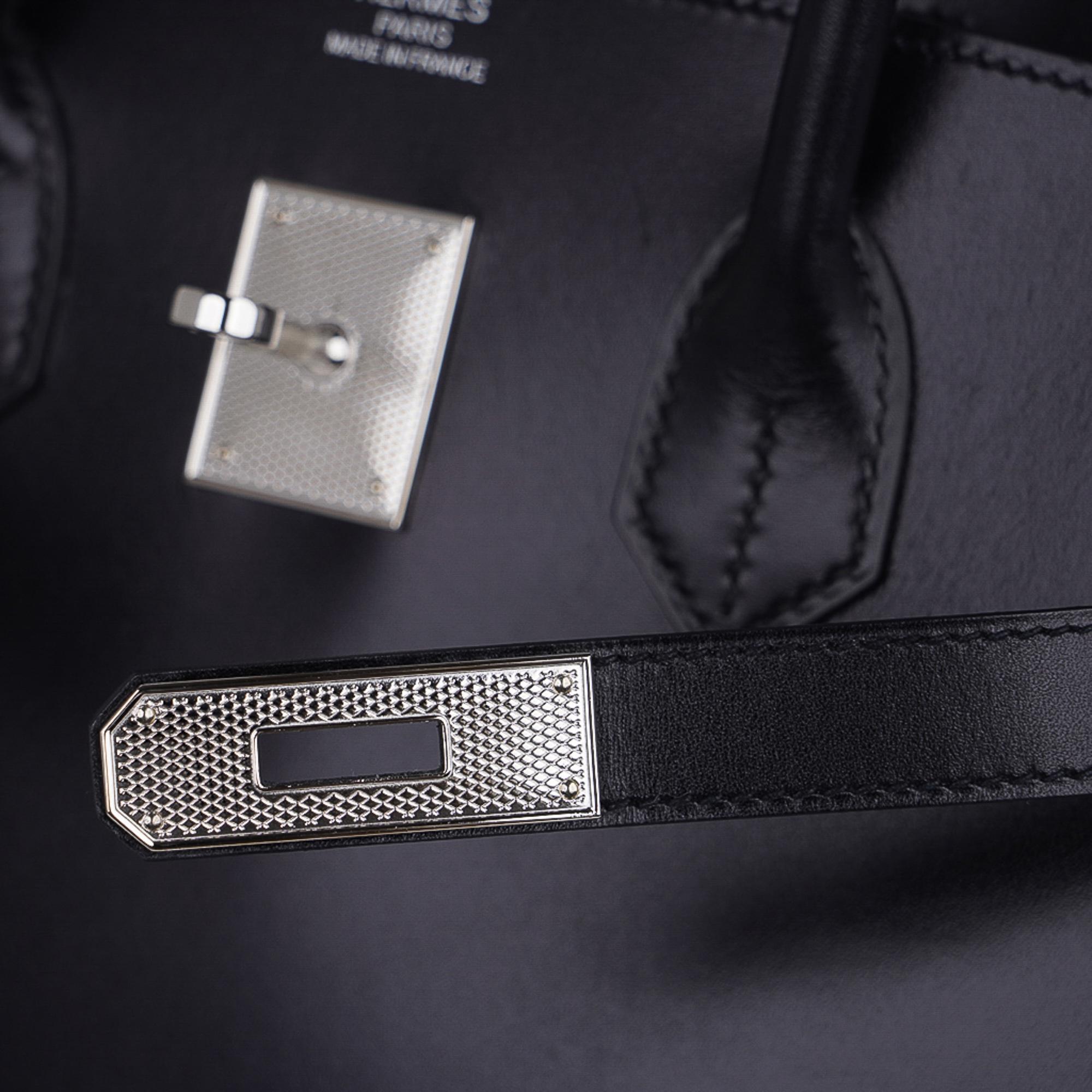 Hermes Birkin 35 Tasche Schwarz Box Palladium Guilloche Hardware Damen