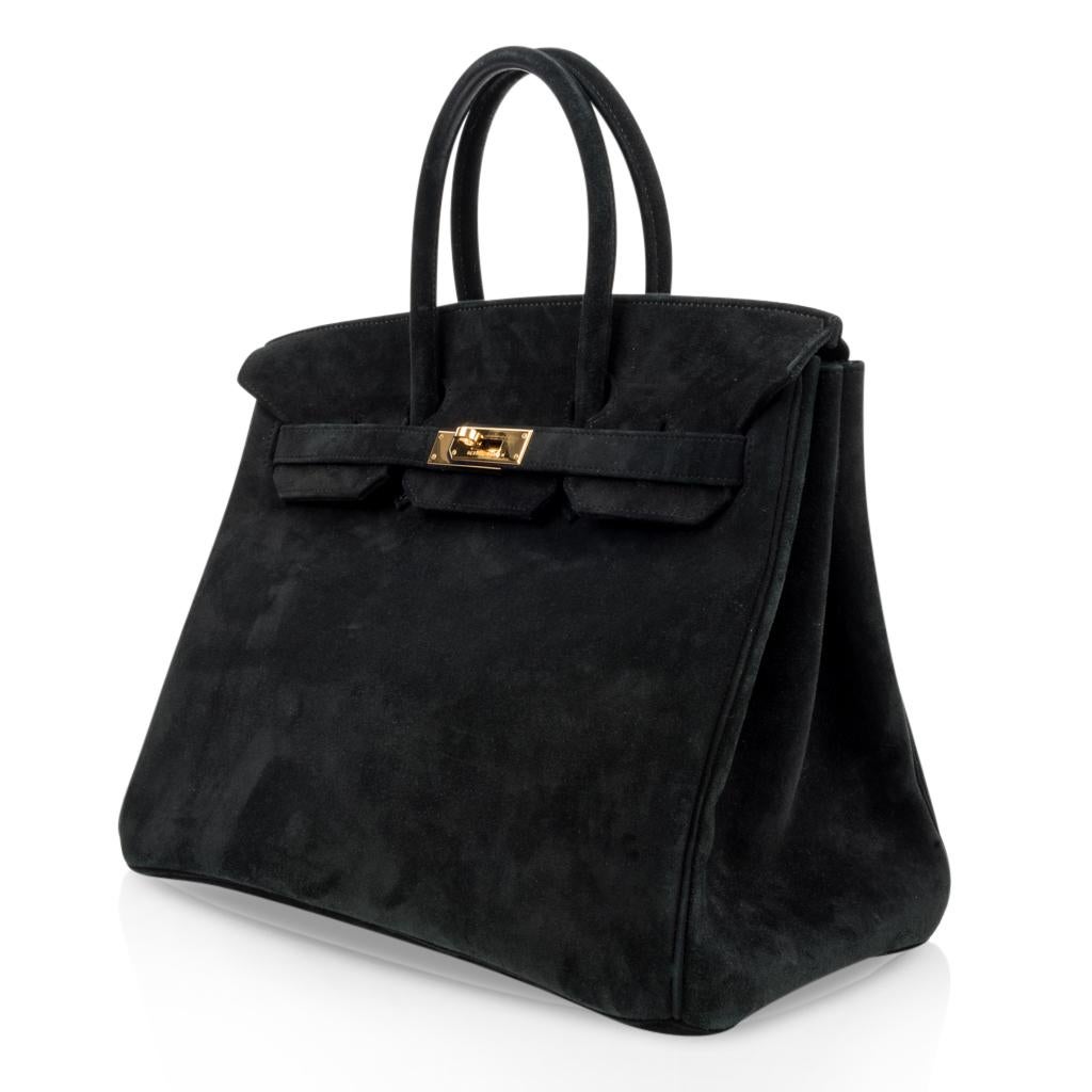 Women's Hermes Birkin 35 Bag Black Doblis Suede Gold Hardware Limited Edition 