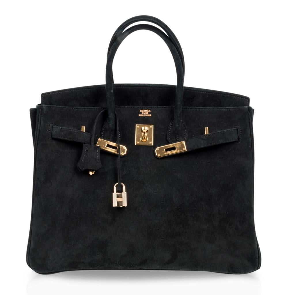 Hermes Birkin 35 Bag Black Doblis Suede Gold Hardware Limited Edition 1