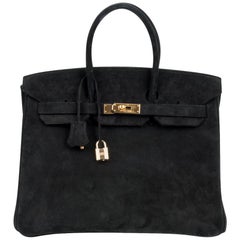 Hermes Birkin 35 Bag Black Doblis Suede Gold Hardware Limited Edition