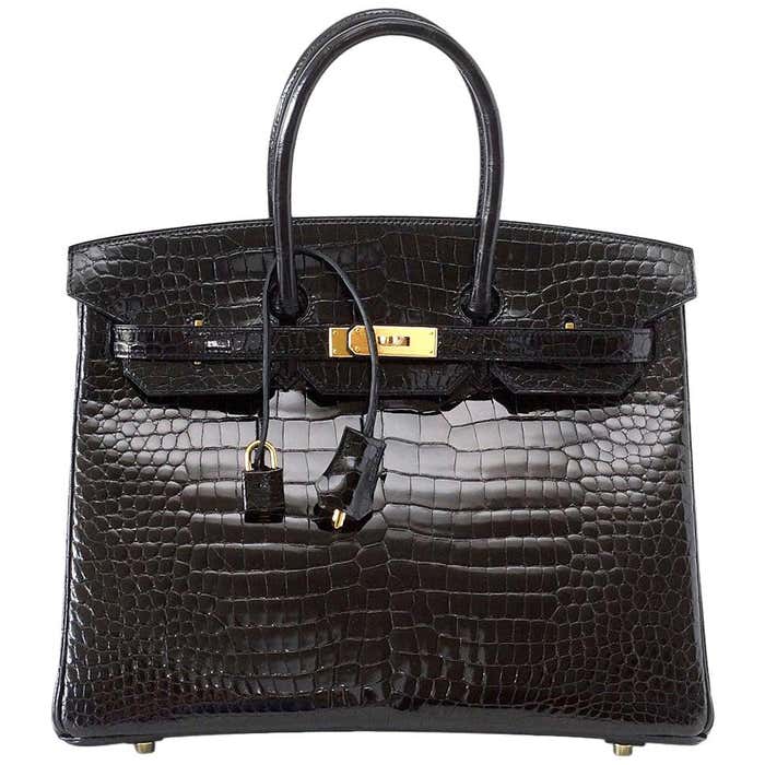 Hermes Birkin 35 Bag Black Porosus Crocodile Gold Hardware For Sale at ...