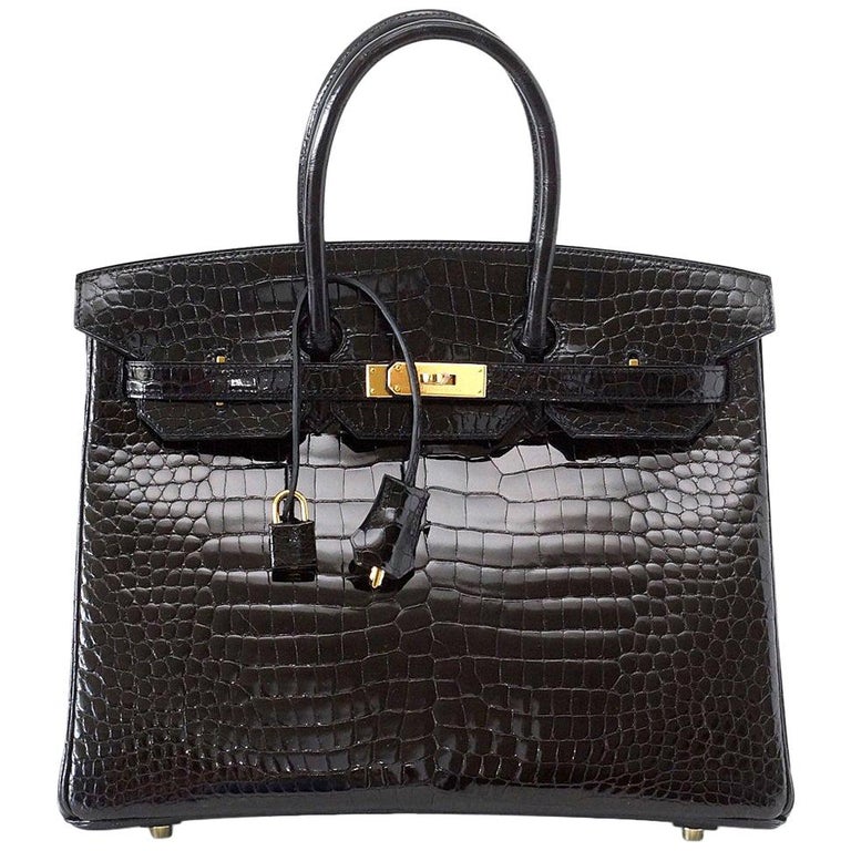 Hermès - Sac Birkin 35 noir en crocodile Porosus avec accessoires dorés sur  1stDibs