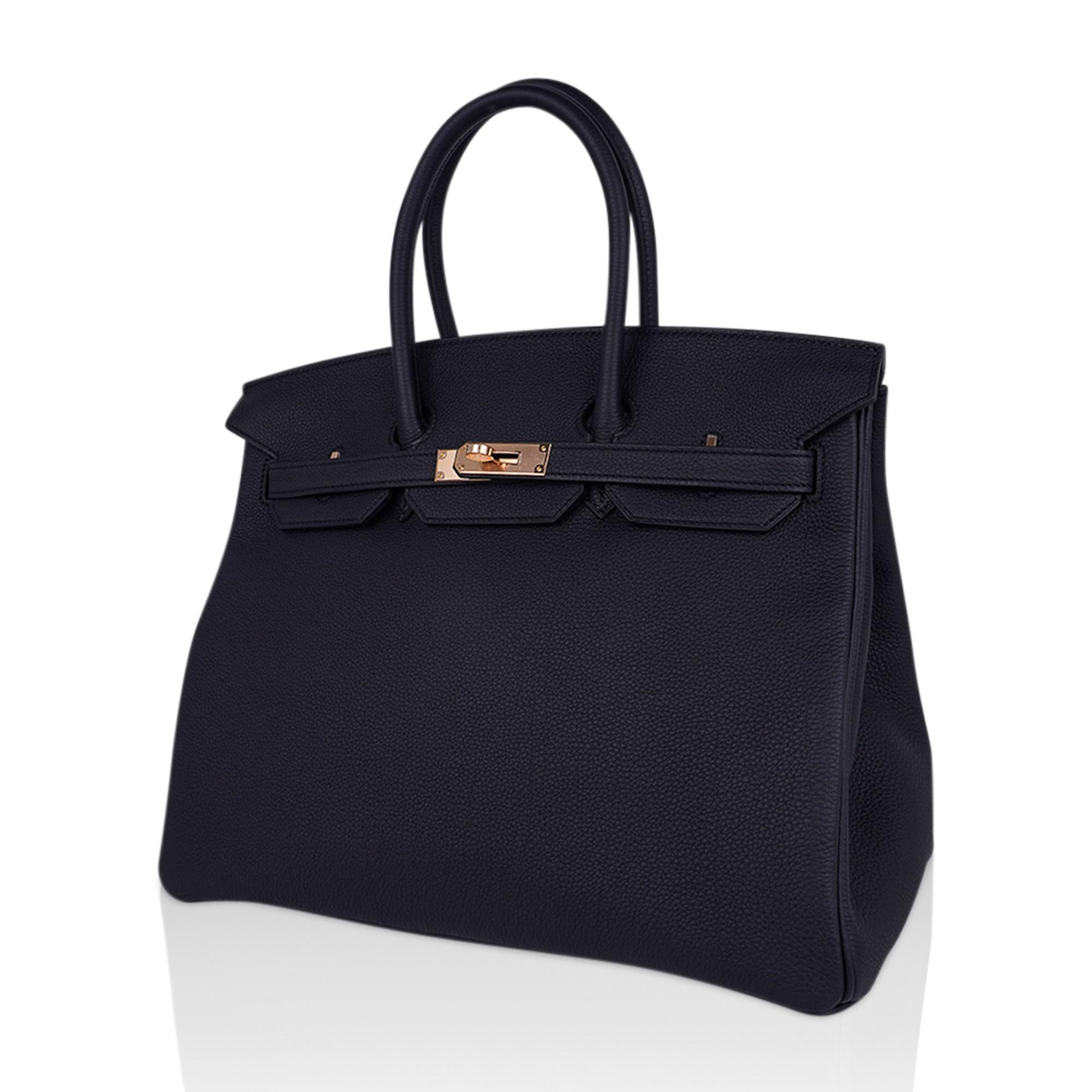 Hermes Birkin 35 Sac noir Quincaillerie or rose Cuir Togo Neuf à Miami, FL