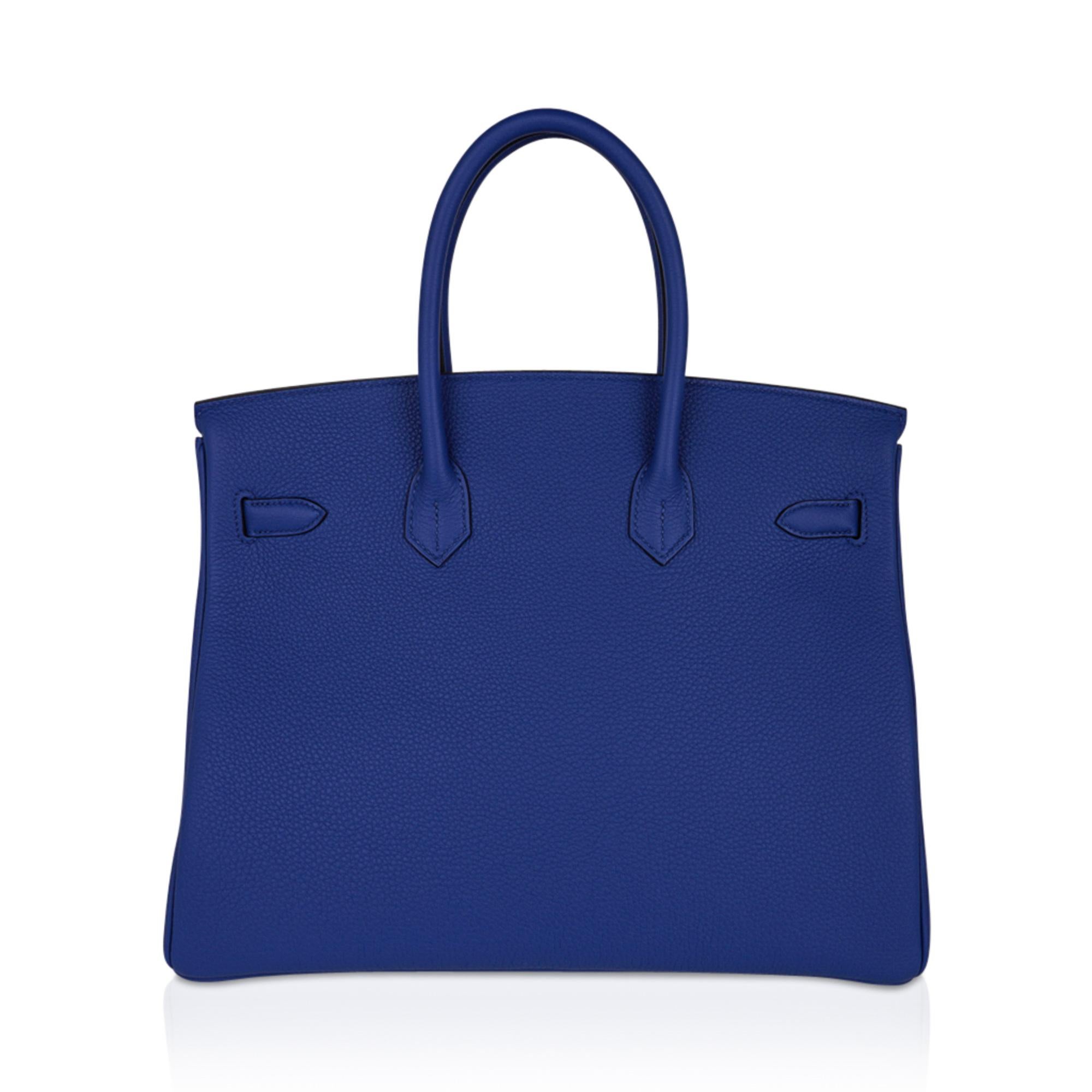 Sac Hermès Birkin 35 Bleu de France en cuir Togo avec finitions métalliques en palladium en vente 1