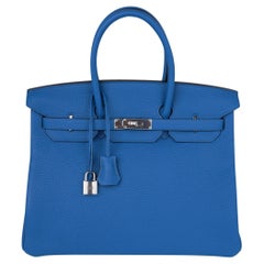 Hermes Birkin 35 Bag Blue Izmir Clemence Palladium Hardware
