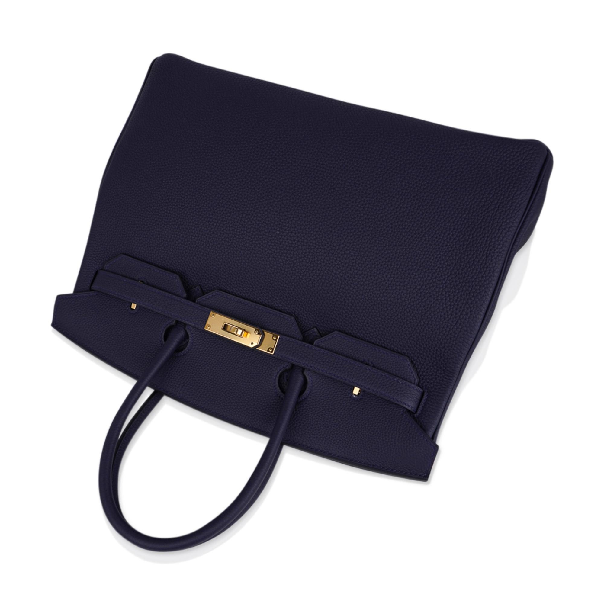 Black Hermes Birkin 35 Bag Blue Nuit Gold Hardware Togo Leather
