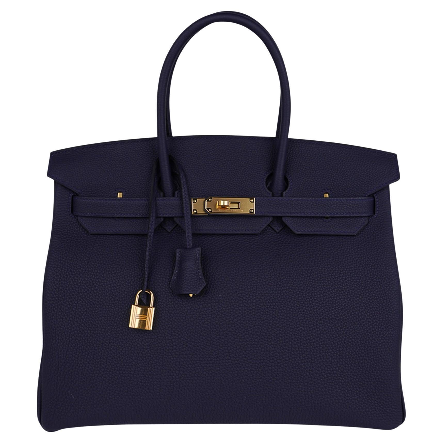 Hermes Birkin 35 Bag Blue Nuit Gold Hardware Togo Leather