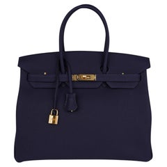 Hermes Birkin 35 Bag Blue Nuit Gold Hardware Togo Leather
