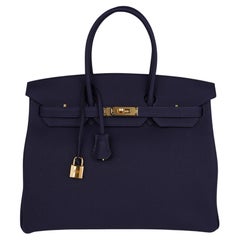 Sac Hermès Birkin 35 couleur bleu nude avec accessoires dorés en cuir Togo