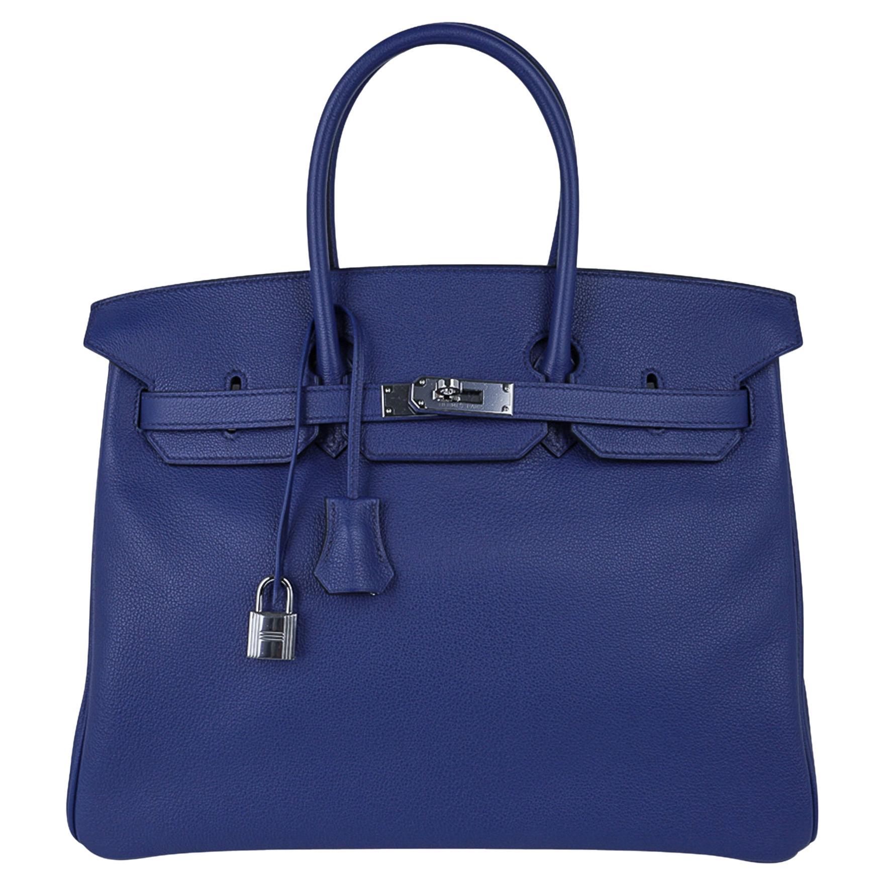 Hermes Birkin 35 Blue Sapphire Limited Edition Toile Printed Sea Surf Bag For Sale
