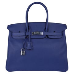 Hermes Birkin 35 Blue Sapphire Limited Edition Toile Printed Sea Surf Bag