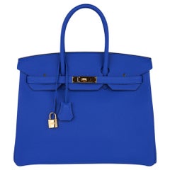 Hermes Birkin 35 Bag Blue Zellige Gold Hardware Togo Leather