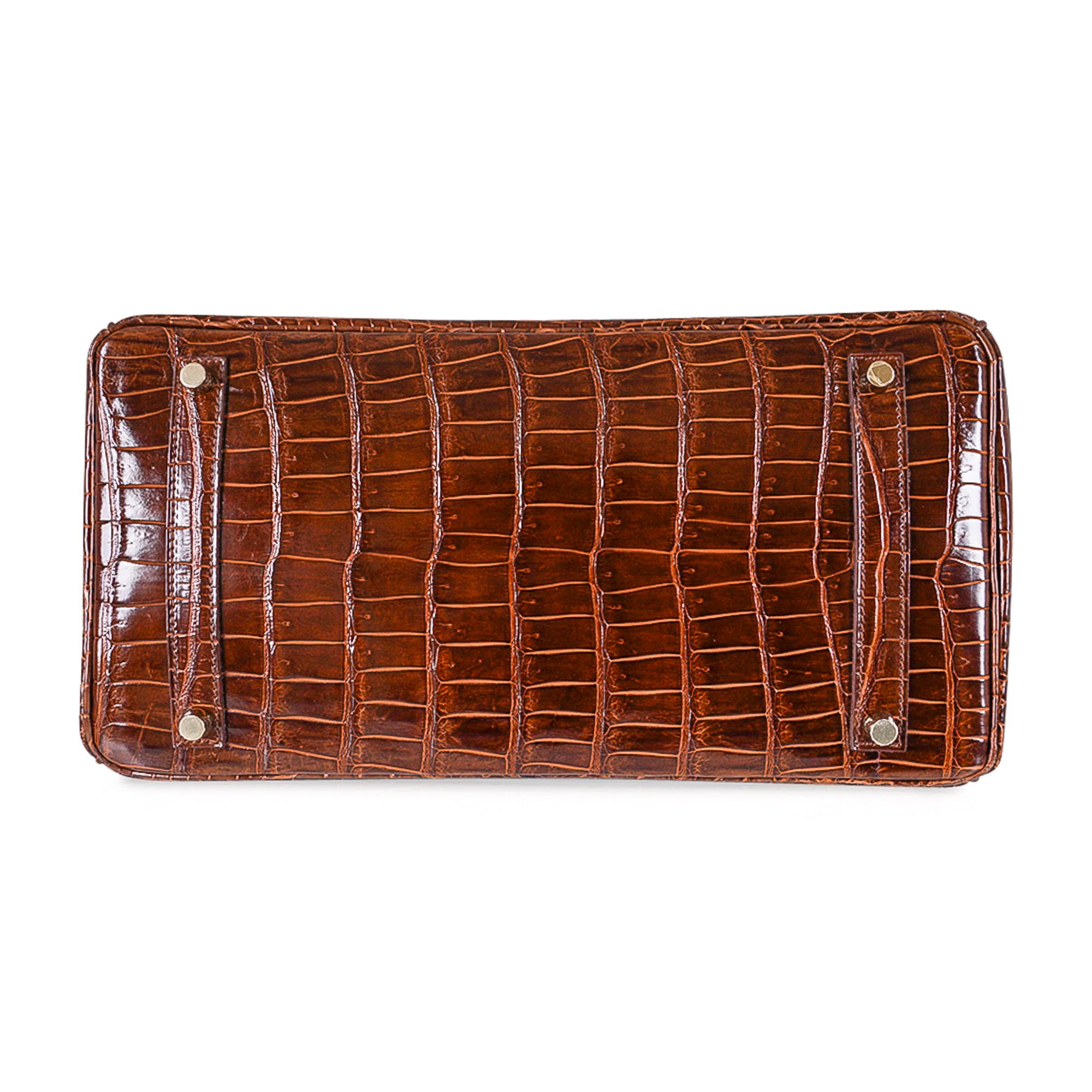 Hermes Diamond Birkin 35 Bag Miel Porosus Crocodile Gold Hardware For Sale 2