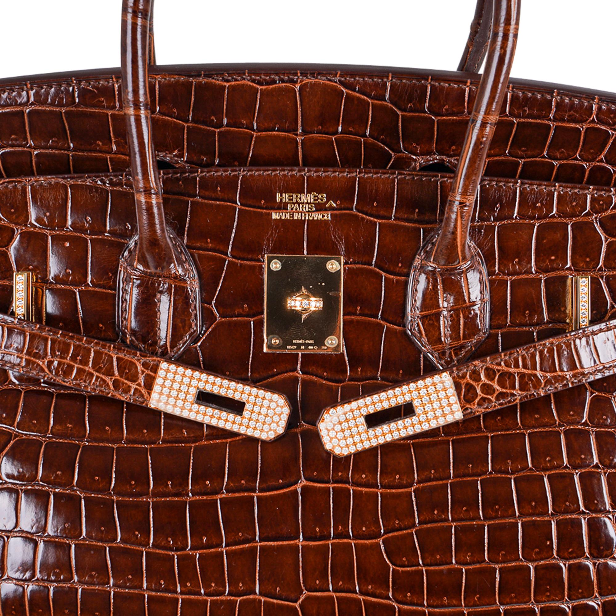 Hermes Birkin Diamond 35 Bag Miel Porosus Crocodile Gold Hardware In Excellent Condition For Sale In Miami, FL