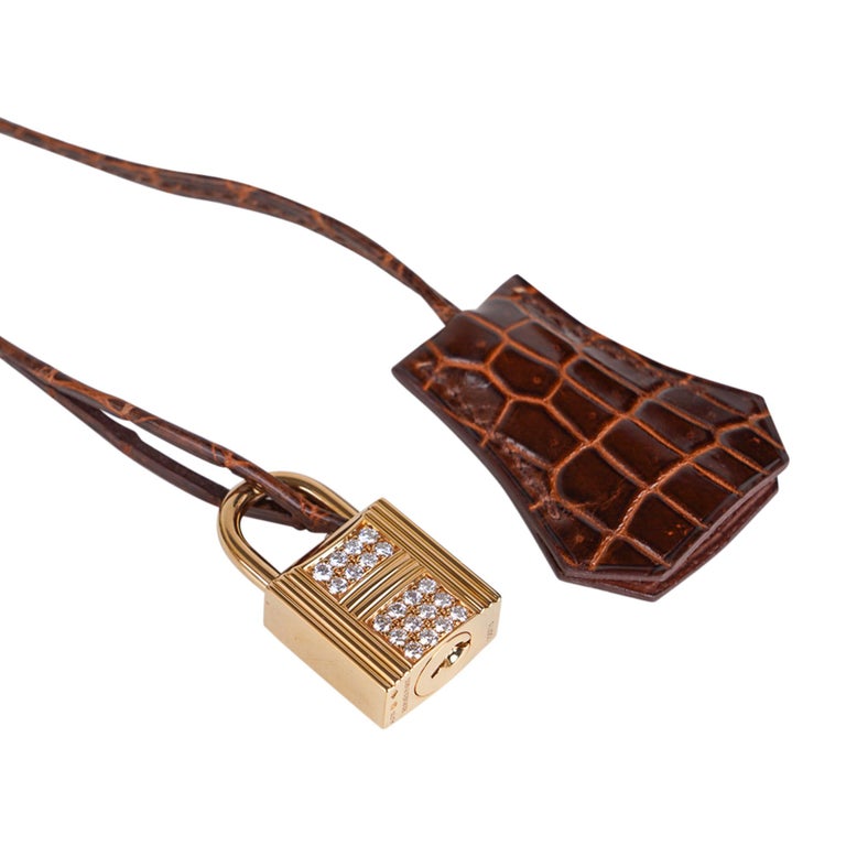 Hermes Birkin 35 Bag Diamond Miel Porosus Crocodile Gold Hardware For Sale 3