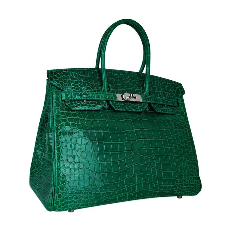 Hermes Birkin 35 Bag Emerald Porosus Crocodile Palladium Hardware For Sale  at 1stDibs