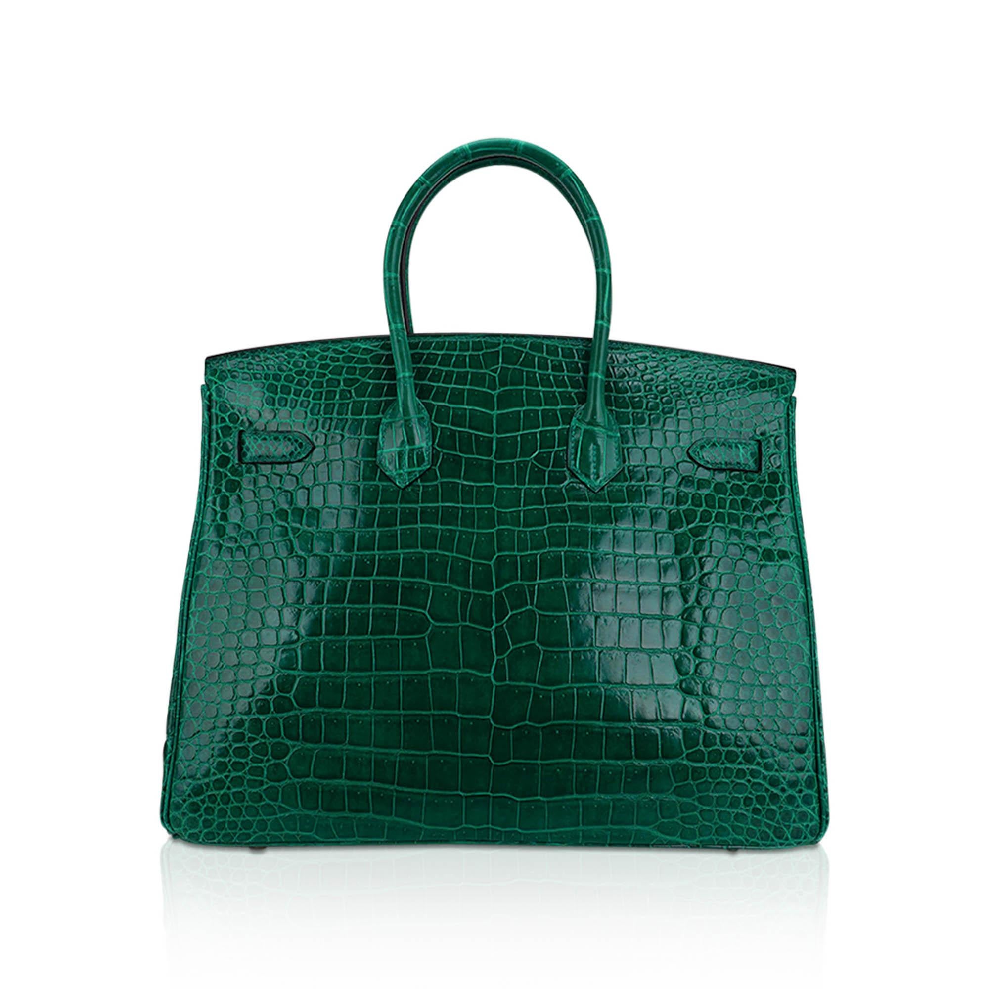 Blue Hermes Birkin 35 Bag Emerald Porosus Crocodile Palladium Hardware
