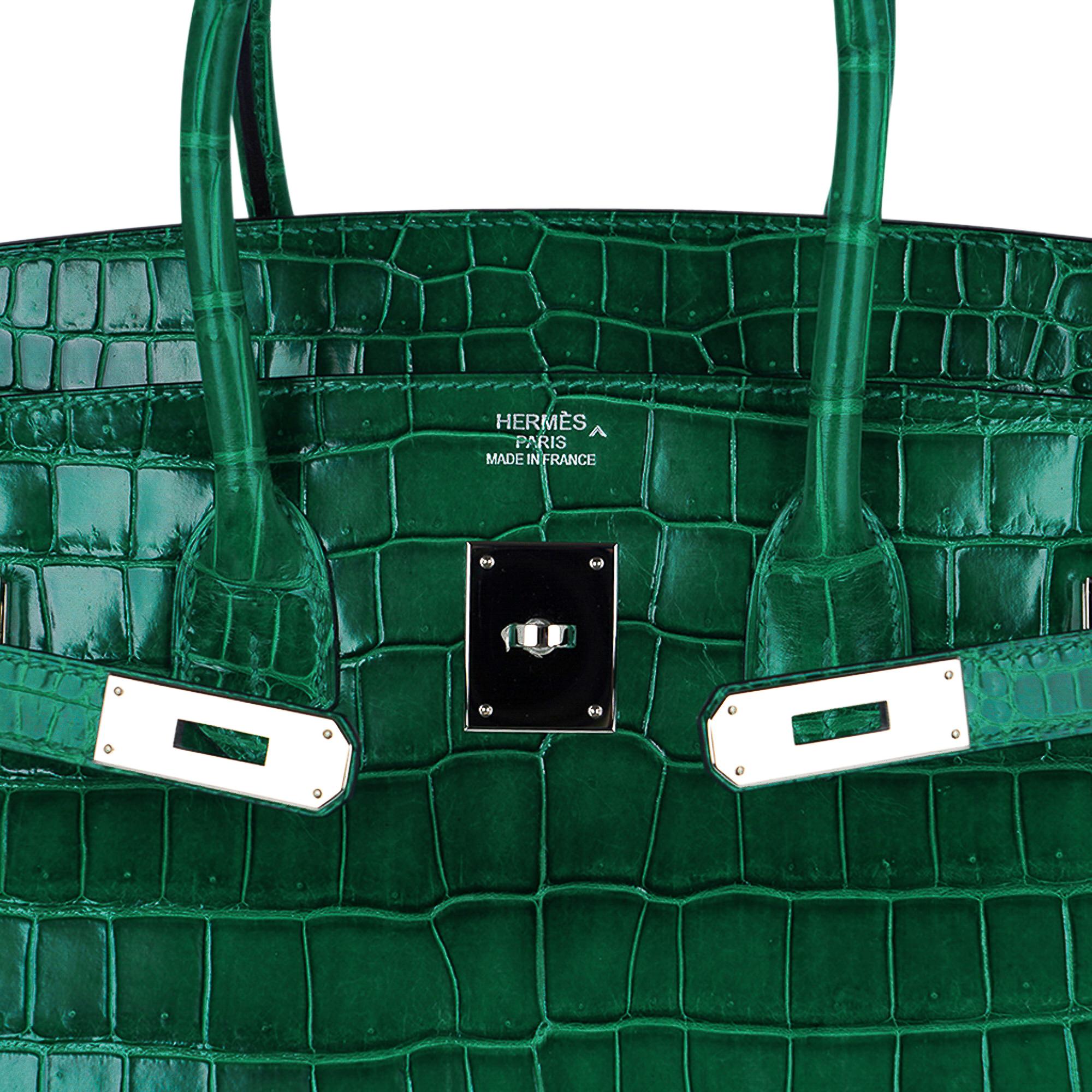 Hermes Birkin 35 Bag Emerald Porosus Crocodile Palladium Hardware For