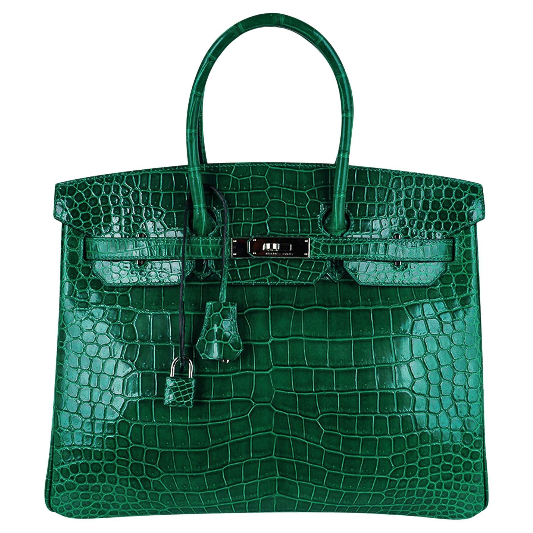 Hermes Birkin 35 Bag Emerald Porosus Crocodile Palladium Hardware