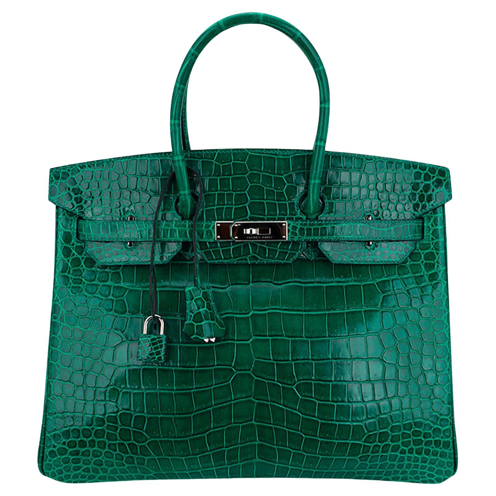 Hermes Birkin 35 Bag Emerald Porosus Crocodile Palladium Hardware