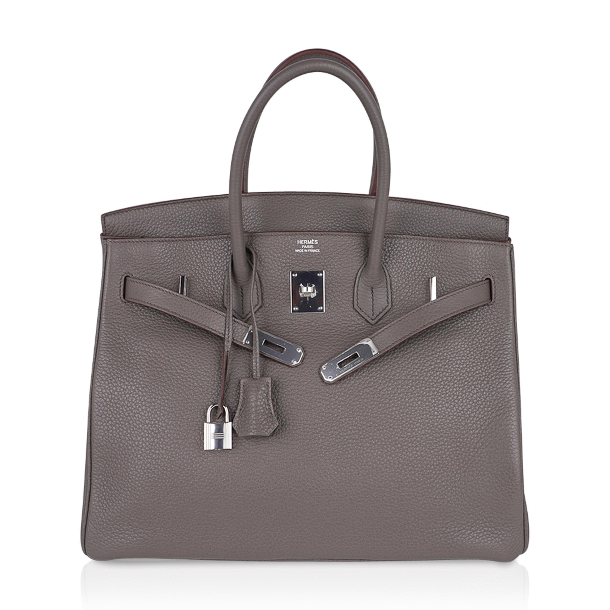 Hermes Birkin 35 Etain Gray Bag Palladium Hardware Clemence Leather For