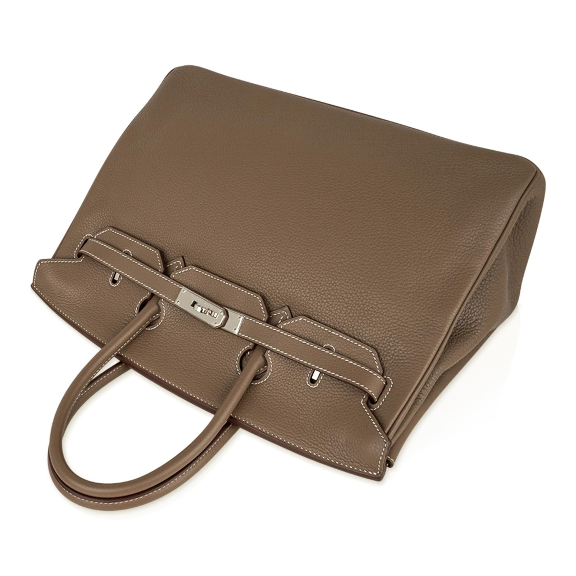 Brown Hermes Birkin 35 Bag Etoupe Clemence Leather Palladium Hardware