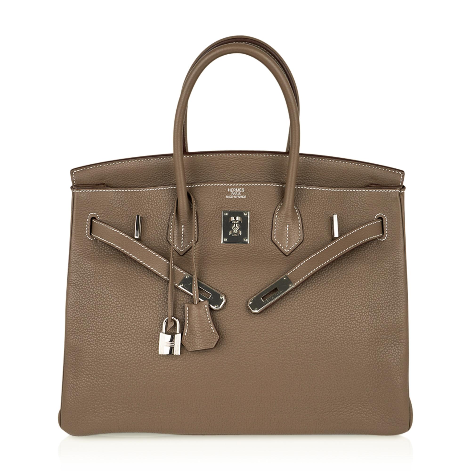 Women's Hermes Birkin 35 Bag Etoupe Clemence Leather Palladium Hardware 