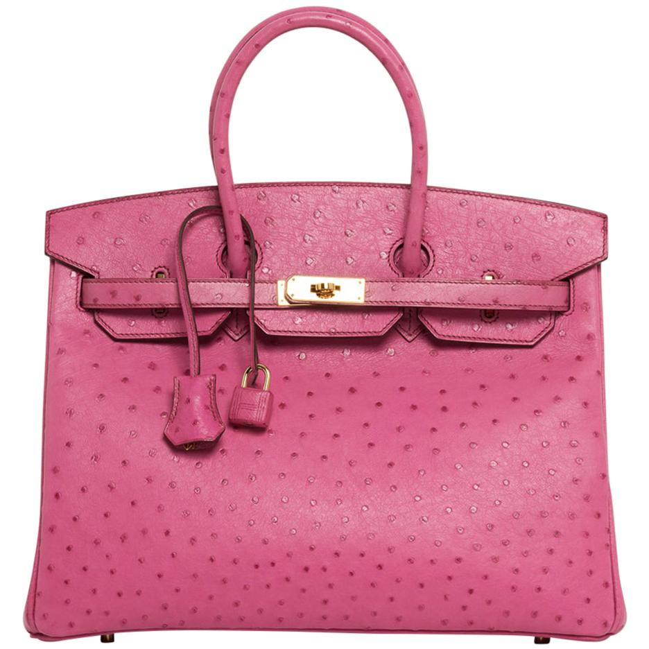 Hermes Birkin 35 Bag Fuchsia Ostrich Gold Hardware at 1stDibs