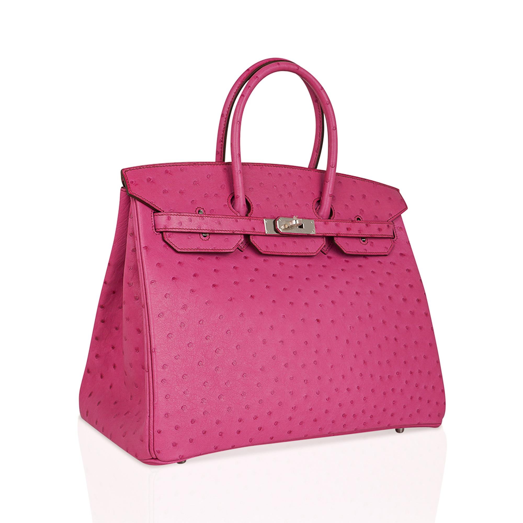 Hermes Birkin 35 Bag Fuchsia Ostrich Palladium Hardware In New Condition In Miami, FL