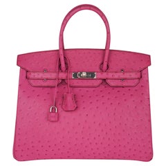 Hermes Birkin 35 Bag Fuchsia Ostrich Palladium Hardware