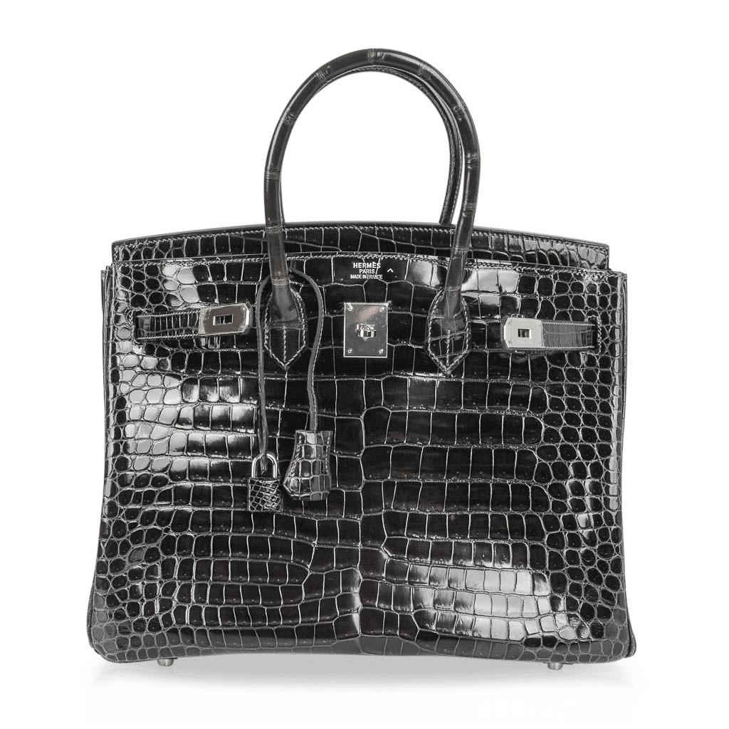 Hermes Birkin 35 Bag Graphite Gray Porosus Crocodile Palladium Hardware Rare 3