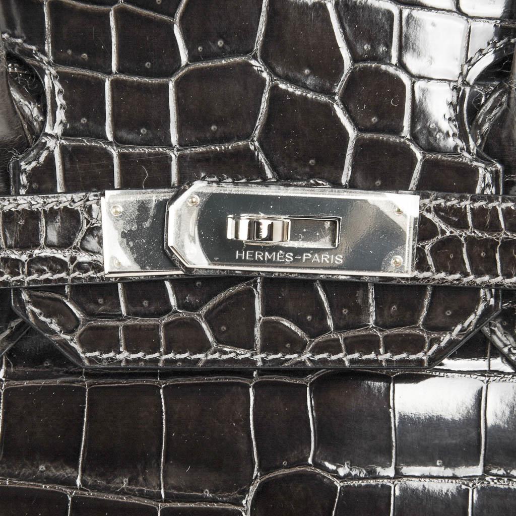 Hermes Birkin 35 Bag Graphite Gray Porosus Crocodile Palladium Hardware Rare 6