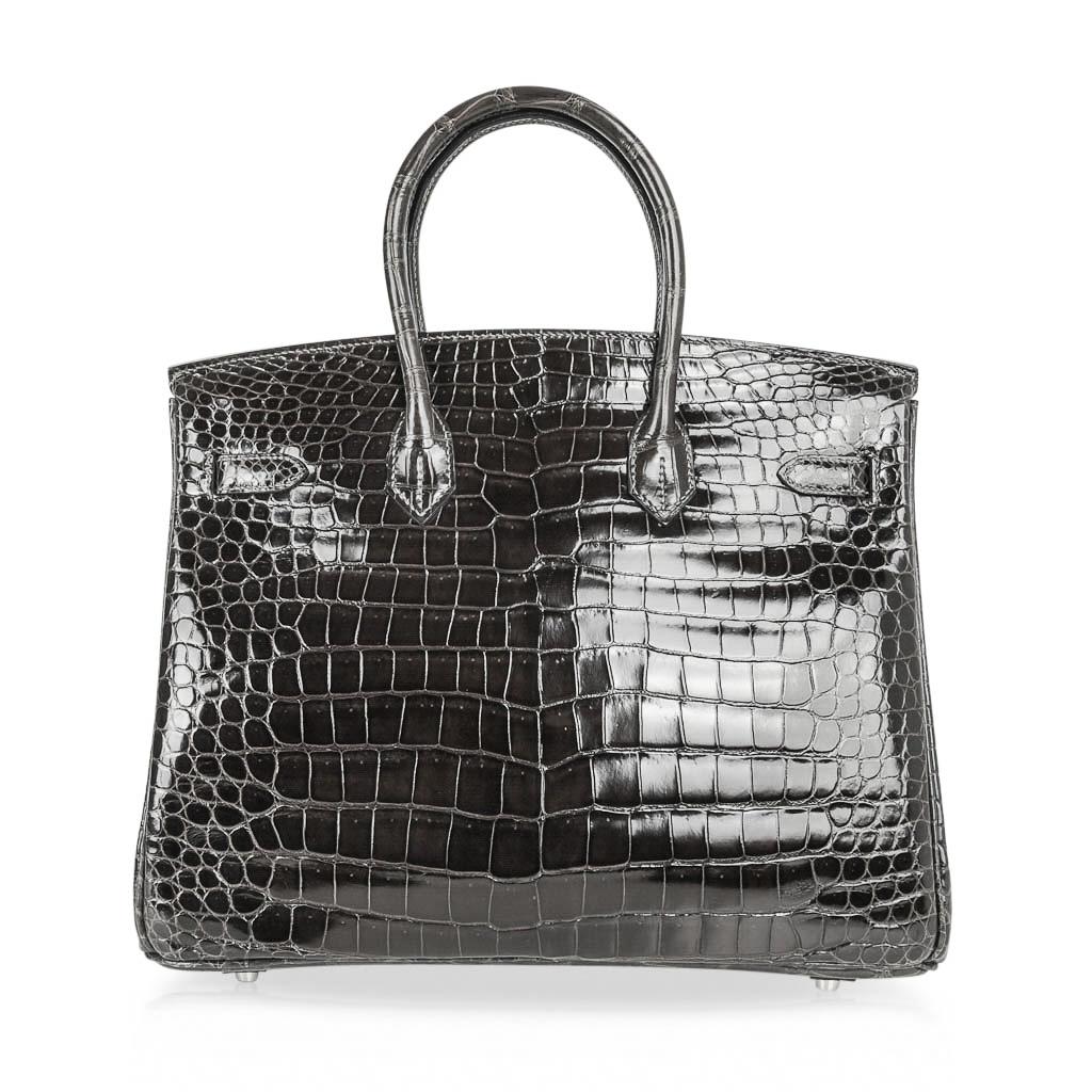 Hermes Birkin 35 Bag Graphite Gray Porosus Crocodile Palladium Hardware Rare 7